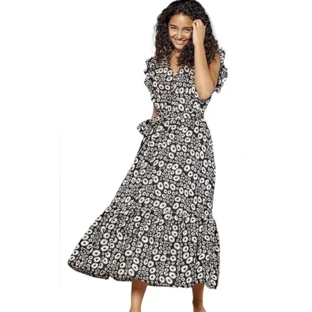 Outerknown Canyon Midi Dress Sz S Organic Cotton Pitch‎ Black Bramble Daisy Belt